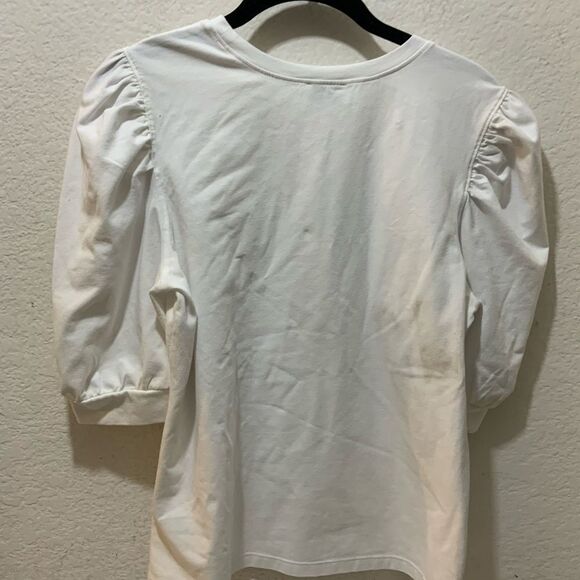 New The Drop Mariko Puff-Sleeve Crew-Neck Stretch Jersey T-Shirt in white - Picture 10 of 12